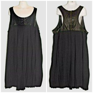 Jr Girls Monteau Pleated Chiffon & Faux Leather Black Trapeze Dress Size M